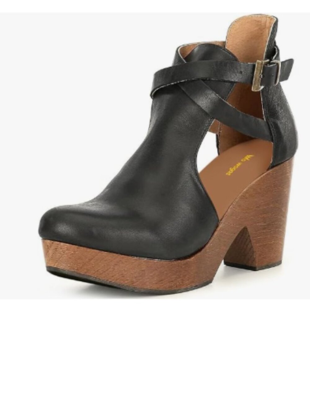 Wo Wagas Black Platform Rounded Toe Cutout Ankle Boot Strap Buckle Bootie